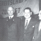 Ordentlicher Bundesparteitag der FPÖ am 7. April 1956. Am Bild: v.l.n.r. Max Stendebach, Anton Reinthaller, Wilfried Gredler und Heinrich Zechmann